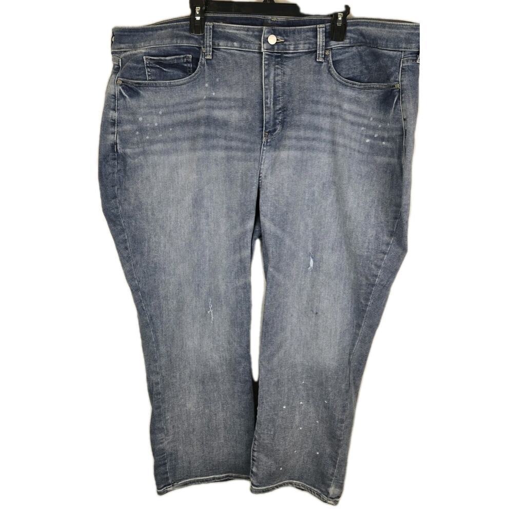 NYDJ Slim Marilyn Straight Crop Jeans Distressed Spartan Wash Sz 26W 26"inseam